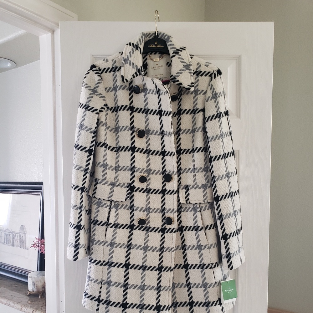 Kate Spade ivory and black wool coat